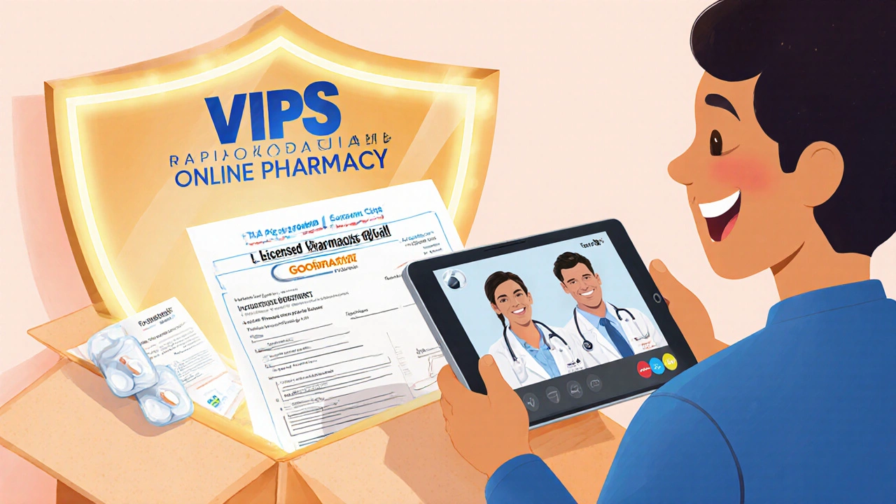 Person opening a safe, verified online pharmacy package with prescription and GoodRx coupon