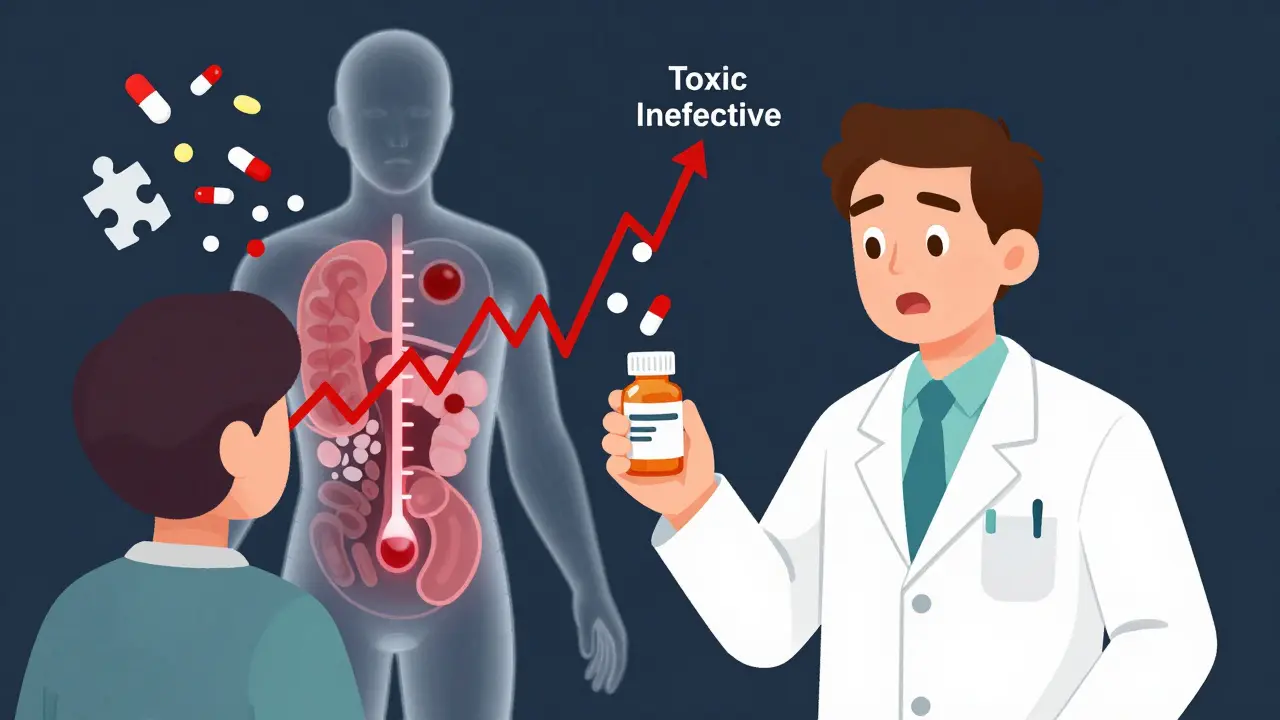 Patient receiving a new generic pill bottle while internal blood levels spike and crash