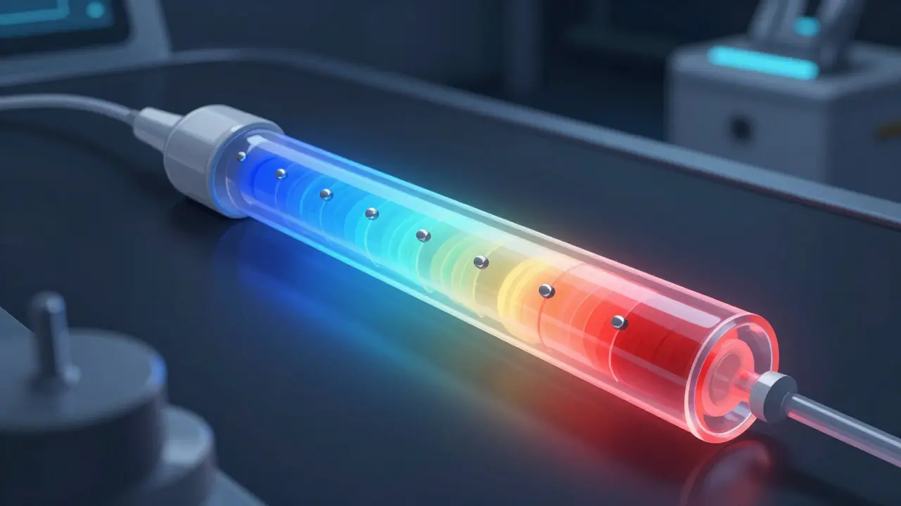 Glowing medical sensor tube representing manometry technology